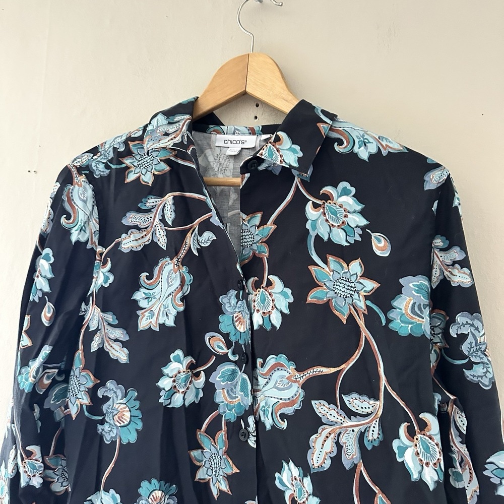 Chicos Womens Paisley Floral Button Up Size 1.5 / 10 Office Boho Feminine Career - Picture 2 of 9